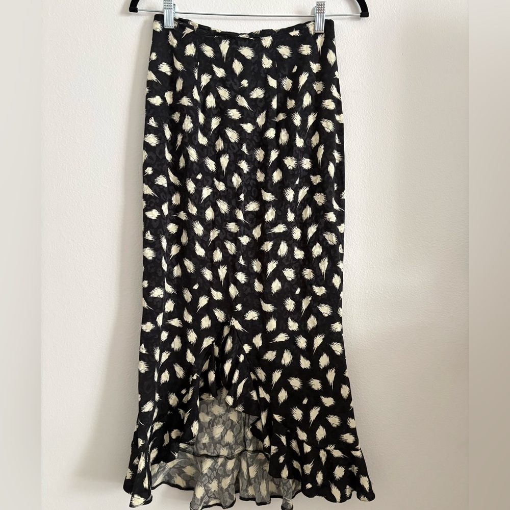 Phoenix & Feather Black & White Leopard Jacquard Midi Skirt with Ruffle Hem